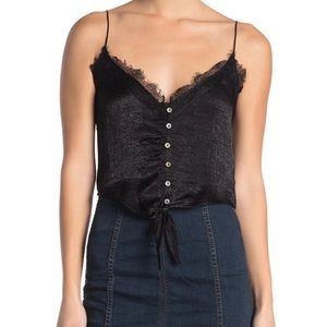 Black Silky Shirt w/ Lace Top